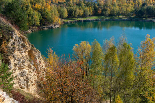 Reservoir Balaton, flooded quarry that has been inactive since the 1960s. Trzebinia, Poland.