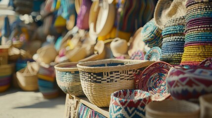 Colorful Handmade Baskets at Bustling Market