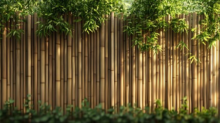 Eco-Friendly Bamboo Fence in a Serene Garden Landscape