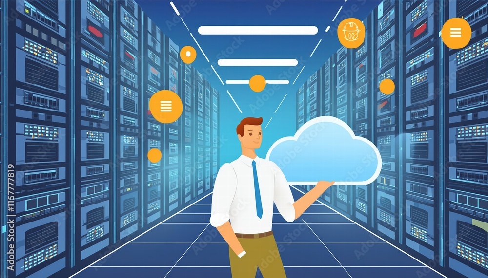 Poster futuristic big data center a revolutionary hub for cloud services and information technology managem
