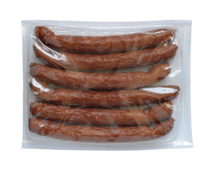 Pack of the sausages on a white background.