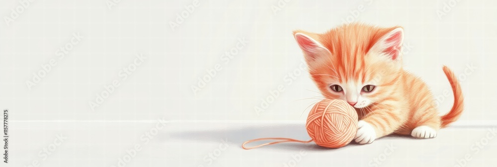 Poster cute kitten plays joyfully with a ball of yarn in a serene environment perfect for creative mock up 
