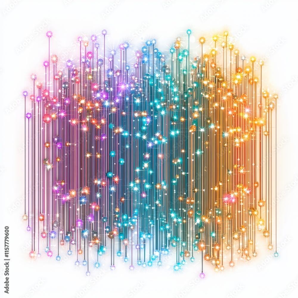 Poster a vibrant abstract design with multicolored lights and lines, perfect for digital backgrounds or mod