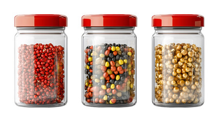 Food Storage Jar Set for Organised Kitchen - Isolated on White Background