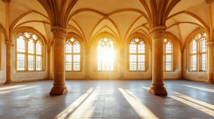 Fototapeta premium Sunlit Architecture with Intricate Columns and Windows