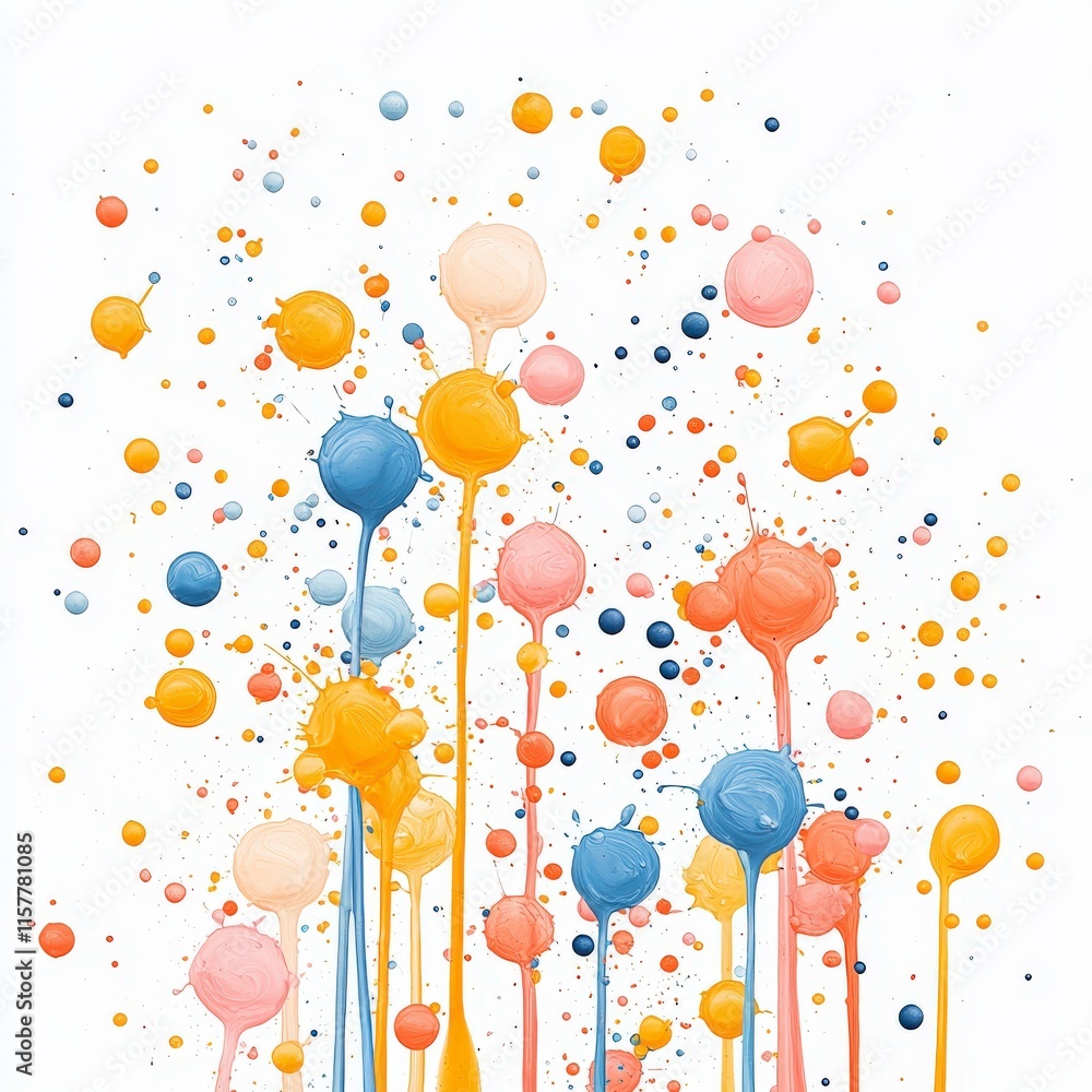 Poster a vibrant explosion of colorful paint droplets, creating a lively and dynamic visual effect on a cle
