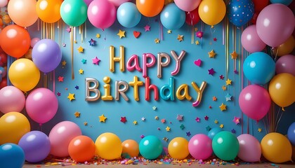 Vibrant Birthday Backdrop with Balloons and Festive Decorations