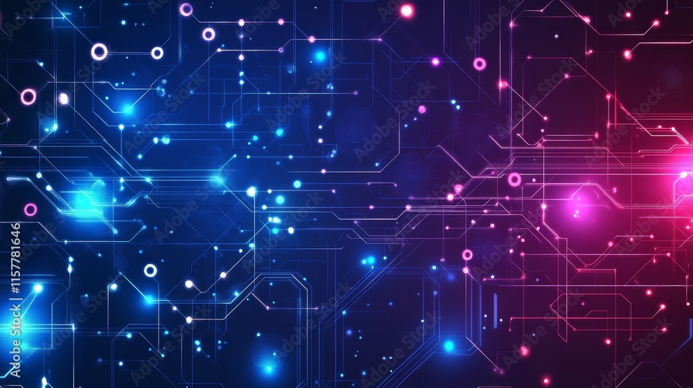 Poster abstract digital technology background with glowing circuit lines.