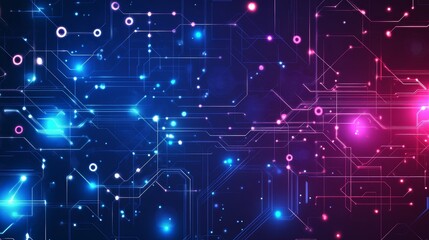 Abstract digital technology background with glowing circuit lines.