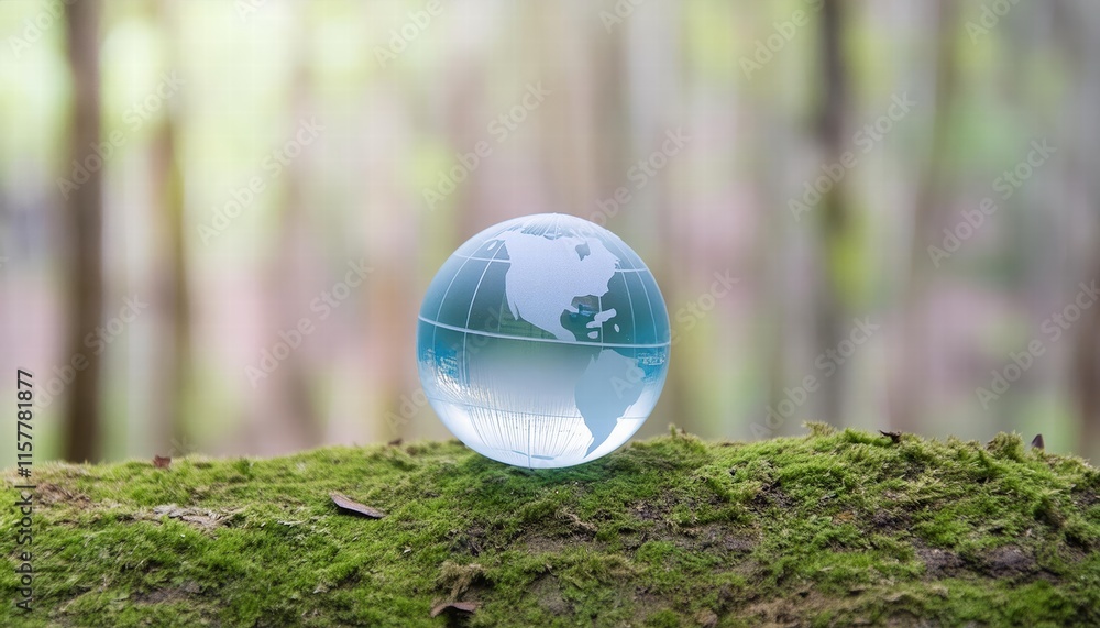 Poster globe on moss in forest celebrating earth day with a green planet a visual reminder of our responsib