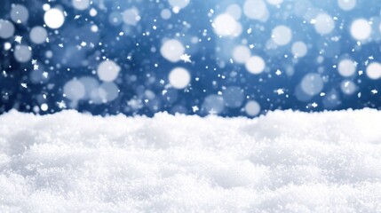 Naklejka premium Snowfall with Bright Bokeh Effect on Snowy Ground in Winter Landscape