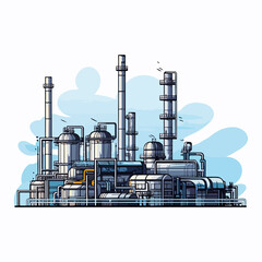 Modern petroleum refinery plant with tanks and pipes for oil processing