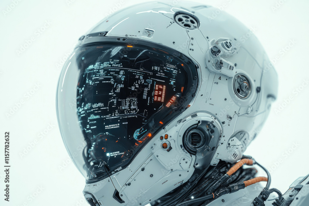 Aufkleber futuristic white helmet with integrated heads-up display showing digital data streams.
