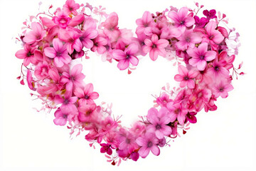 Obraz premium A heart made of pink flowers on a white background
