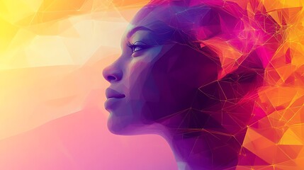 Vibrant Digital Painting: Woman's Profile Emerges from Abstract Geometric Forms. AI Generated