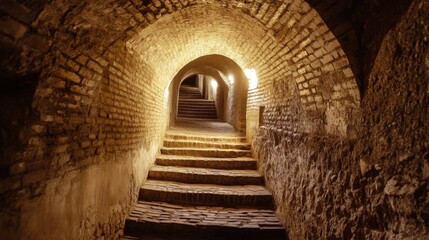Obraz premium Mysterious Underground Tunnel with Stone Steps