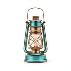 A vintage lantern with a teal and gold finish, perfect for adding charm to any outdoor or indoor setting.