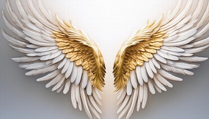 Stunning D Render of Golden White Angel Wings Exquisite Feathered Bird Wings Isolated on a Clean White Background for Artistic and Creative Projects