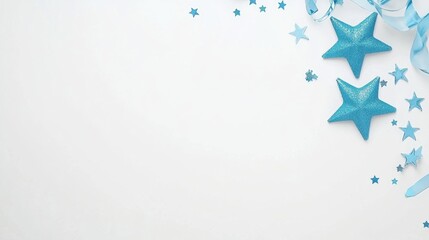 Blue Stars and Ribbons Celebration Decor on Light Background