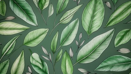 HandDrawn Green Plant and Leaf Pattern Organic Pencil Illustration of Natures Beauty in Simple Design for Botanical Lovers and Art Enthusiasts