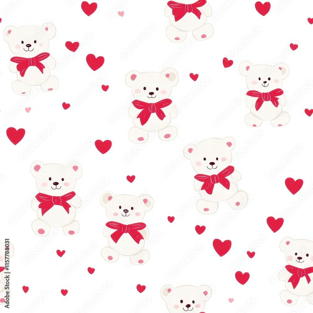 Poster Cute bear pattern with heart elements ideal for mockups and creative projects showcasing love and affection. Generative AI