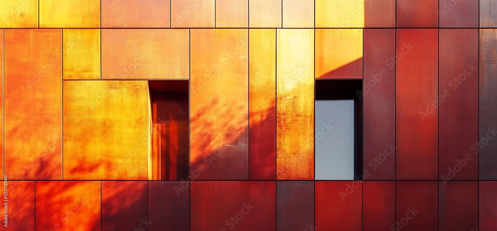 Poster abstract architectural facade with warm colors and geometric patterns.