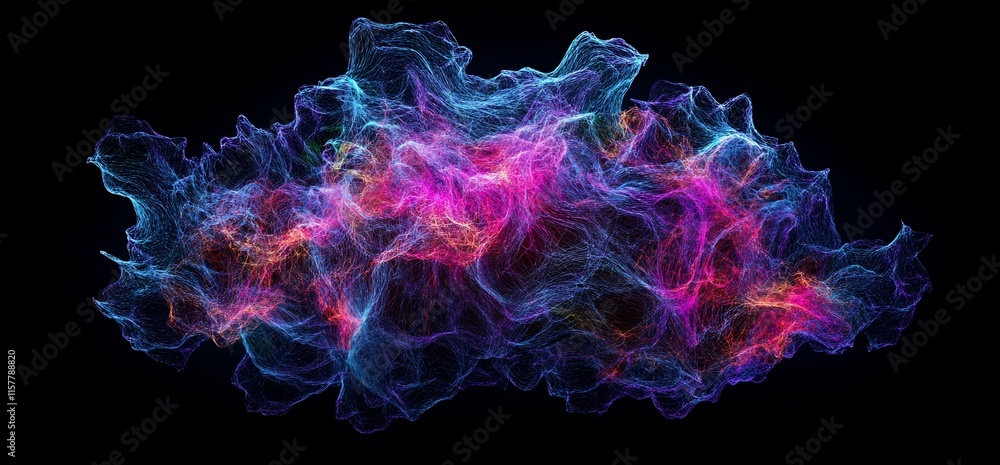 Poster abstract colorful wave pattern resembling energy or cosmic phenomena.