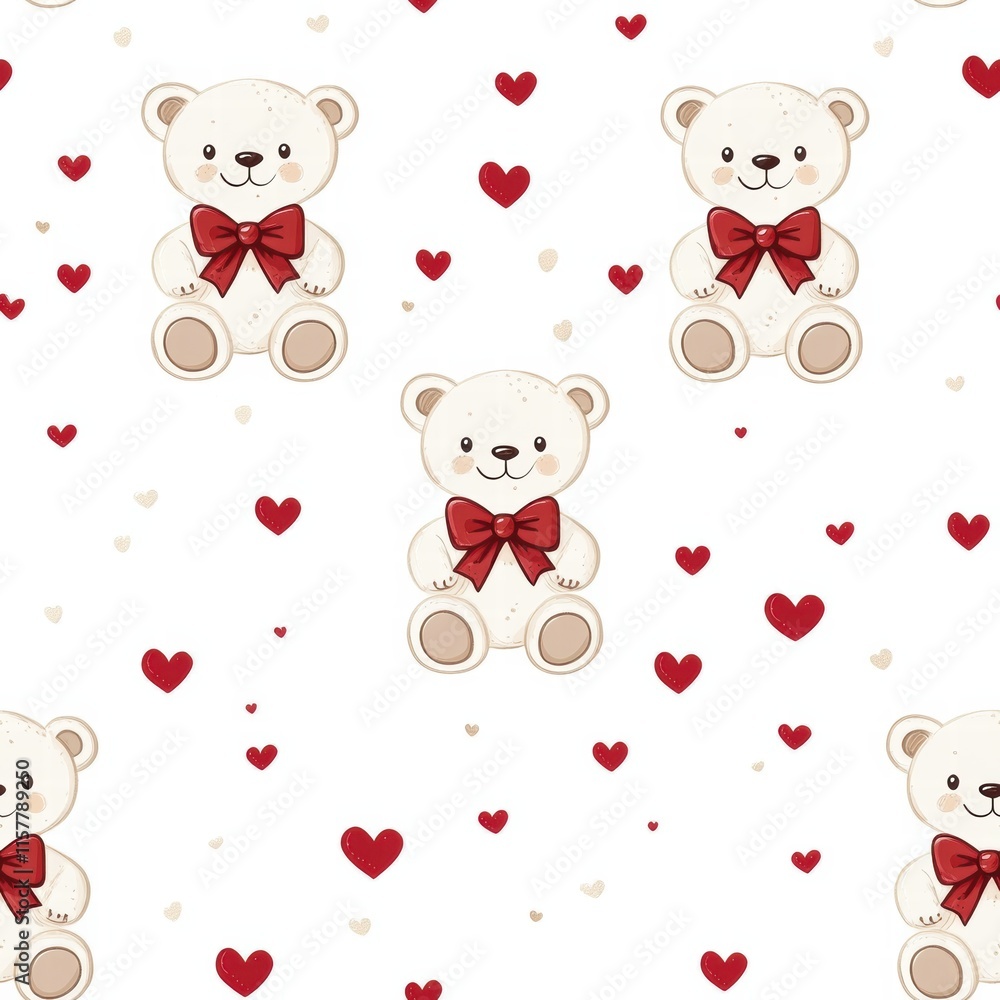 Aufkleber Cute teddy bear pattern with hearts creating a playful and charming decor for various projects. Generative AI