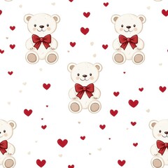 Cute teddy bear pattern with hearts creating a playful and charming decor for various projects. Generative AI
