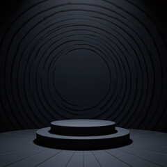 Black podium in black studio. black digital background, 3d rendering