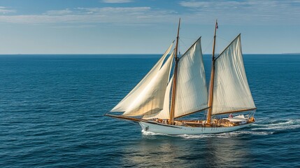 Fototapeta premium Colorful sails flutter against the vast expanse of blue waters as boats navigate the challenging courses of the Block Island Race Week regatta, their hulls slicing through the waves with grace