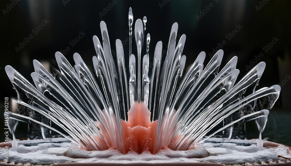 Poster gushing coral fountains an abstract futuristic d texture of exploding frozen forms, capturing the es