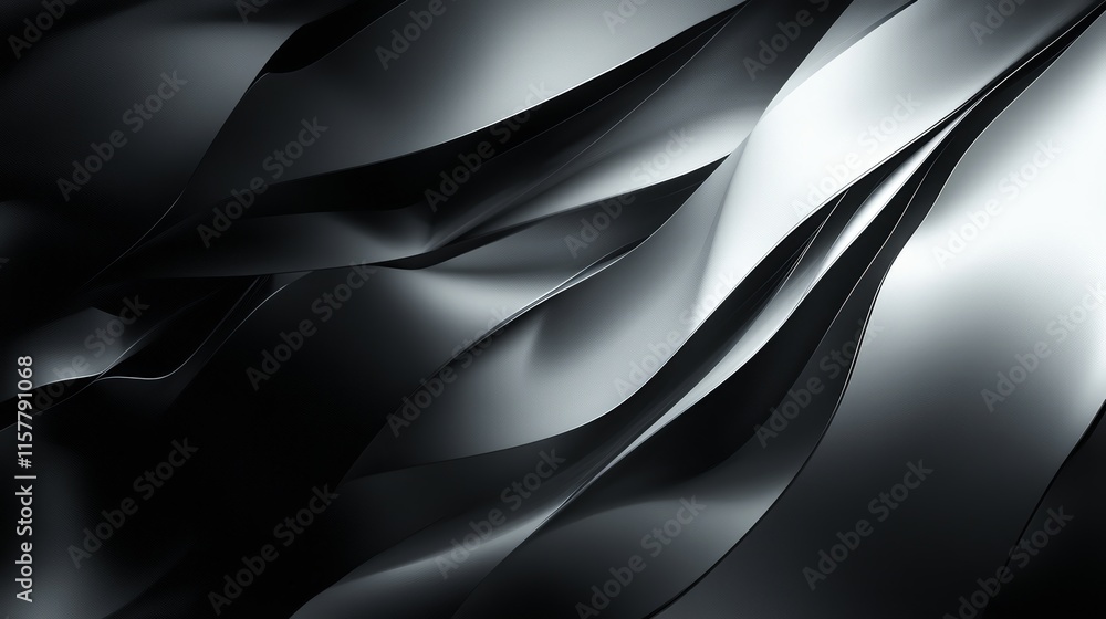 Poster Abstract grayscale background with wavy lines and shadows.