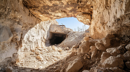 Stunning Wide Shot Photo: Exploring a Mysterious Desert Cave Entrance. AI Generated