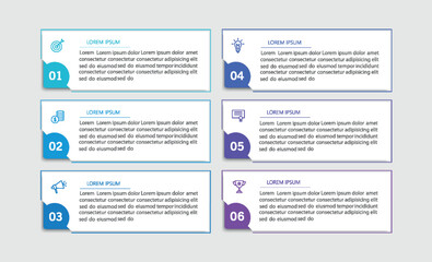 Business vector infographic design template with icons and 6 options or steps. Can be used for process diagram, presentations, workflow layout, banner, flow chart, info graph