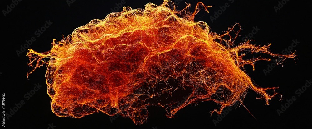 Poster abstract representation of neural connections in vibrant orange and red hues.