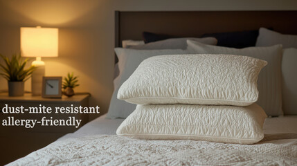 Cozy Bedroom with Hypoallergenic Pillow Set and Warm Natural Lighting for Allergy-Friendly Comfort
