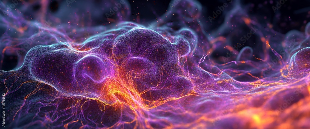 Poster abstract visualization of interconnected organic forms and vibrant energy patterns.