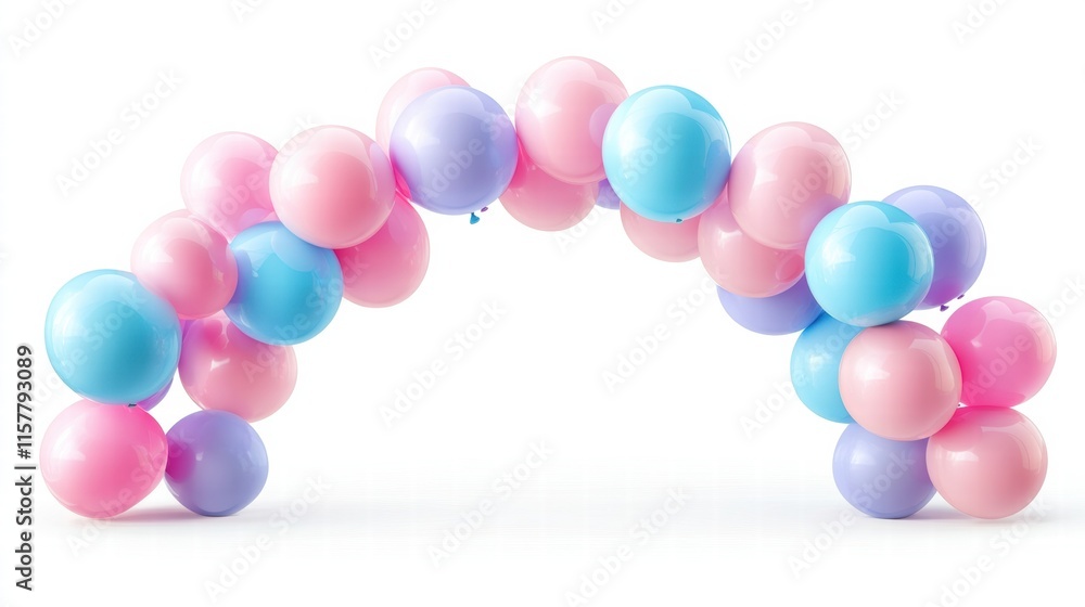 Poster colorful pink and blue balloon arch with empty space for text suitable for celebrations. generative 