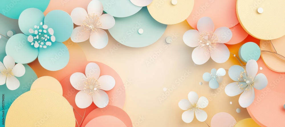 Aufkleber spring awakening: pastel floral design with overlapping circular elements for background use