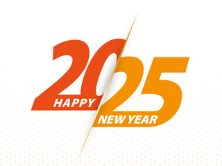Happy New Year 2025, vector greeting illustration 2025 orange text design. © boldg