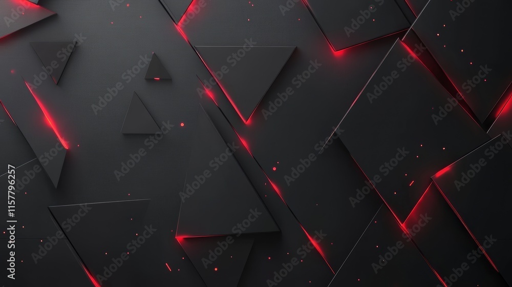 Poster Abstract dark background with red glowing lines and geometric shapes