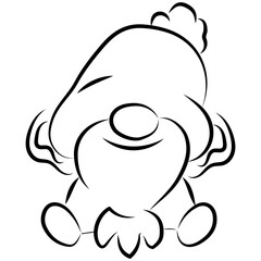 simple original icon of a gnome with a big hat, ears and a beard drawn in different contours