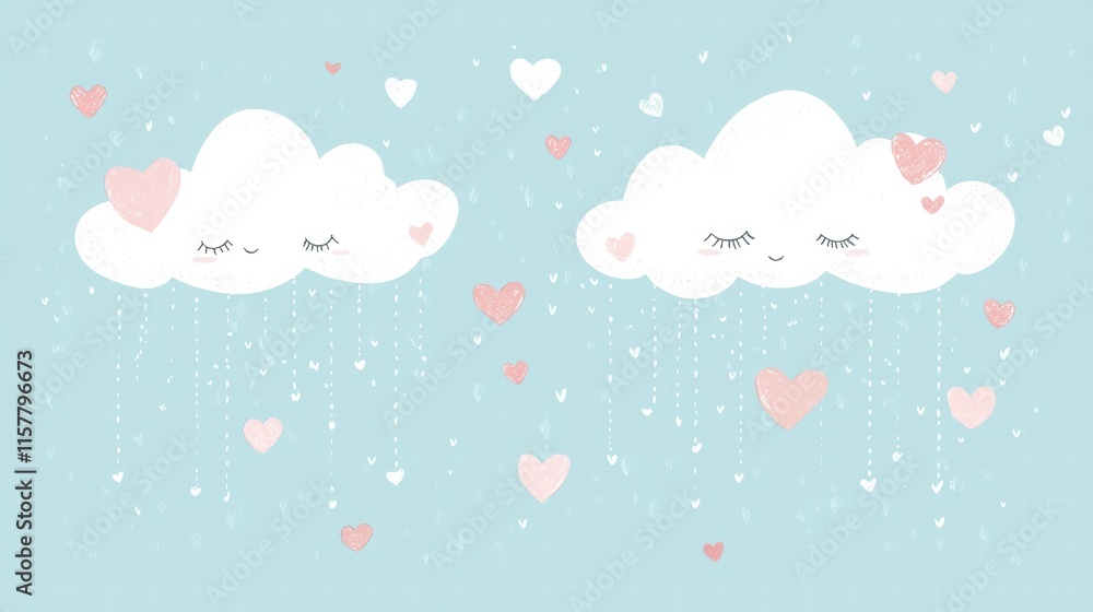 Aufkleber whimsical hand drawn valentines day design with clouds and hearts for creative mock up and text plac