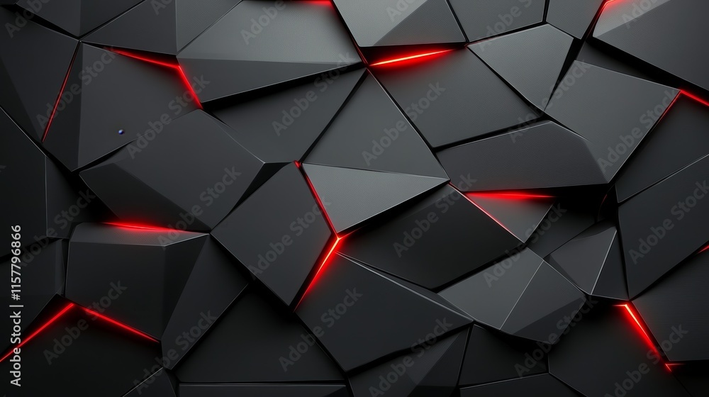 Poster Abstract dark geometric background with red glowing lines