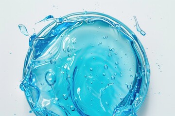 Fototapeta premium Blue serum toner drop on white background with glycerin gel moisturizer.