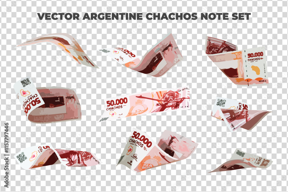 Aufkleber Vector illustration of set of Argentine chachos notes flying in different angles and orientations. Currency note design in Scalable eps format
