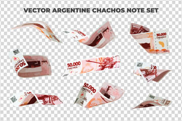 Vector illustration of set of Argentine chachos notes flying in different angles and orientations. Currency note design in Scalable eps format
