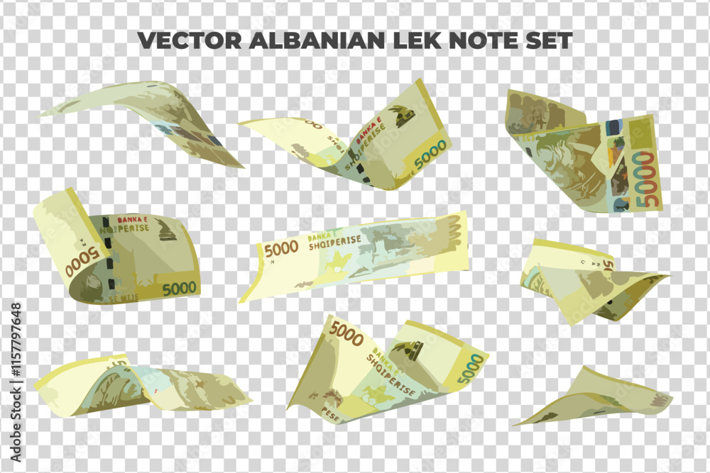 Aufkleber Vector illustration of set of Albanian lek notes flying in different angles and orientations. Currency note design in Scalable eps format

