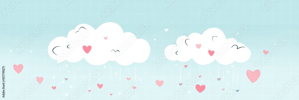 Fototapete whimsical valentines day design featuring hand drawn clouds and hearts with space for personalized t
